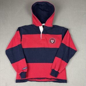 Barbarian Rugby Wear Hoodie Mens XS Red Navy Striped 1/4 Button Sweatshirt